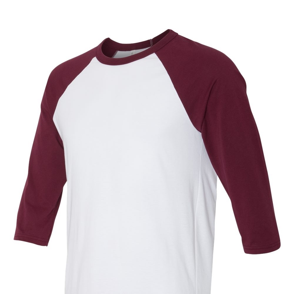 Bella + Canvas unisex 3/4 sleeve baseball raglan tee Color: White/Maroon